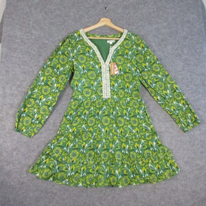 Roller Rabbit Zanna Naema Dress S Small Green Floral Embroidered Boho Tiered 300
